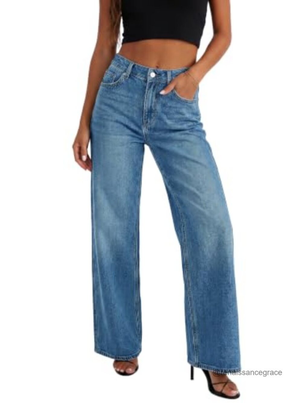 High Waisted Wide Leg Jeans Stretchy Loose Denim Pants Trousers with Pockets